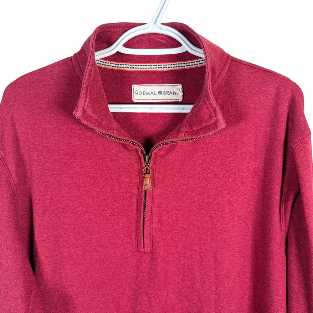 The Normal Brand 1/4 Zip Pullover Sweater Mens L Red Heathered Mock Neck Logo